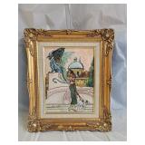 Carved Gilded Frame with Watercolor