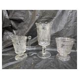 Early Adams Glass Spooner, Creamer & Sugar Dish