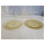 Yellow Depression Plates and Tumblers