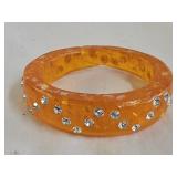 Vintage Orange Silverleaf Jeweled Acrylic Bracelet