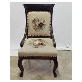 Antique Carved Mahogany Needlepoint Side Chair