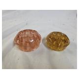 Vintage Pink Depression & Amber Glass Flower Frogs