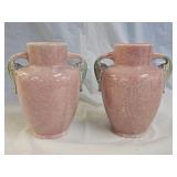 2 Roseville Pottery Tuscany Pink Handled Vases