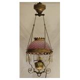 Petite Victorian Cranberry Opalescent Hanging Lamp