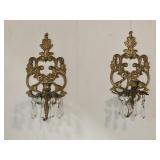 2 Vintage Brass Prism Candle Wall Sconces