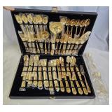 64pc William Rogers & Sons Gold Tone Flatware Set