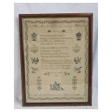 Antique 1832 Needlework Sampler by Sarah Ellis
