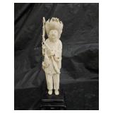 Oriental Carved Bone Fisherman Sculpture Figurine