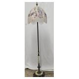 Victorian Brass & Uranium Slag Glass Floor Lamp