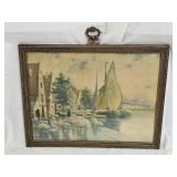 1927 EJ Schwabe Harbor Print with Gilded Frame