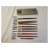 Vintage Faber Tin Pencil Box and Dip Pens