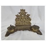 Vintage Rococo Style Brass Double Ink Well