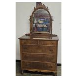 Antique Burled Walnut Dresser with Mirror