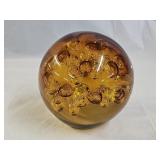 Murano? Large Amber Bubble Art Glass Paperweight