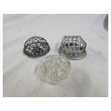 2 Vintage Metal and 1 Clear Glass Flower Frogs