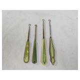 4 Antique Art Deco Celluloid Button Hooks