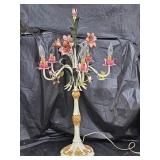 Vintage Hand Painted Tole Metal Floral Table Lamp