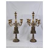 2 French Louis XVI Style Gilded Brass Candelabras