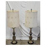 2 Antique Chinese Brass Candlestick Lamps