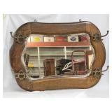 Victorian Tiger Oak Hall Mirror with Hooks