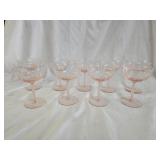 9 Tiffin? Pink Depression Optic Cut Etched Glasses