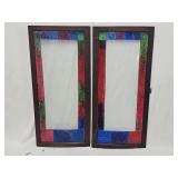 2 Antique Painted Curved Glass China Cabinet Doors