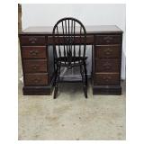 Antique Mahogany Kneehole Desk w Windsor Chair
