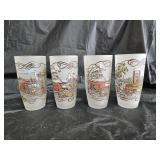 4 1950s Currier & Ives Frosted Glass Tumblers