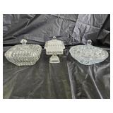 Jeannette Covered Compote, 2 Covered Candy Dishes