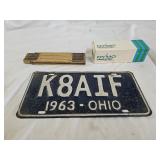 Vintage Folding Ruler, License Plate, Label Tape