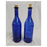 2 Cobalt Blue Glass Wine Bottles with Corks