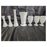 Milk Glass Goblets and Vases