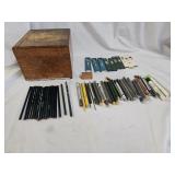Vintage Wood Box, Pencils and Pencil Lead