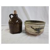 Signed Pottery Bowl and Stoneware Jug