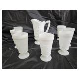 Imperial Milk Glass Pitcher, 7 Milk Glass Tumblers