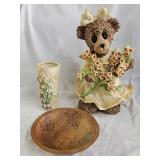Hand Painted Wood Bowl, Large Bear Sculpture, Vase