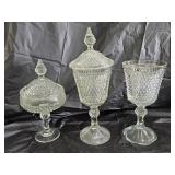 3 Indiana Glass Diamond Pointe Candy Compotes