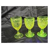 3 Boyd Vaseline Glass Cordials
