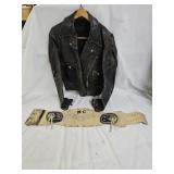 Vintage Leather Motorcycle Jacket and Belt