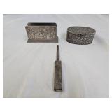 Silver Plate Dresser Box, Letter Holder & Opener