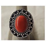 German Silver Red Coral Ring