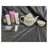 Body Lotions, Teapot and Bowl