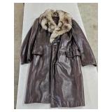 Cortefiel Leather Jacket with Faux Fur Collar