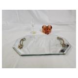 Art Glass, Mirrored Dresser Tray, Crystal Cordial