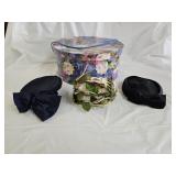 3 Vintage Hats and Hat Box