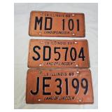 3 Vintage Automobile License Plates