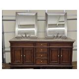 Mahogany Marble Top Double Sink Vanity w Mirrors
