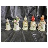 5 Porcelain Bird Bells
