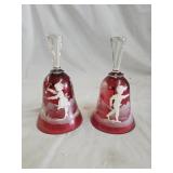 2 Mary Gregory Cranberry Bohemian Glass Bells