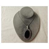 German Silver Black Onyx Pendant Necklace